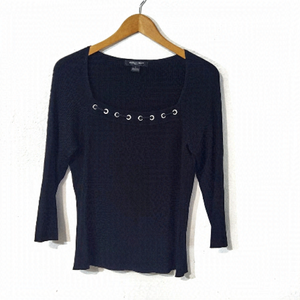 AUGUST Silk Ribbed Knit 3/4 Sleeve Sweater